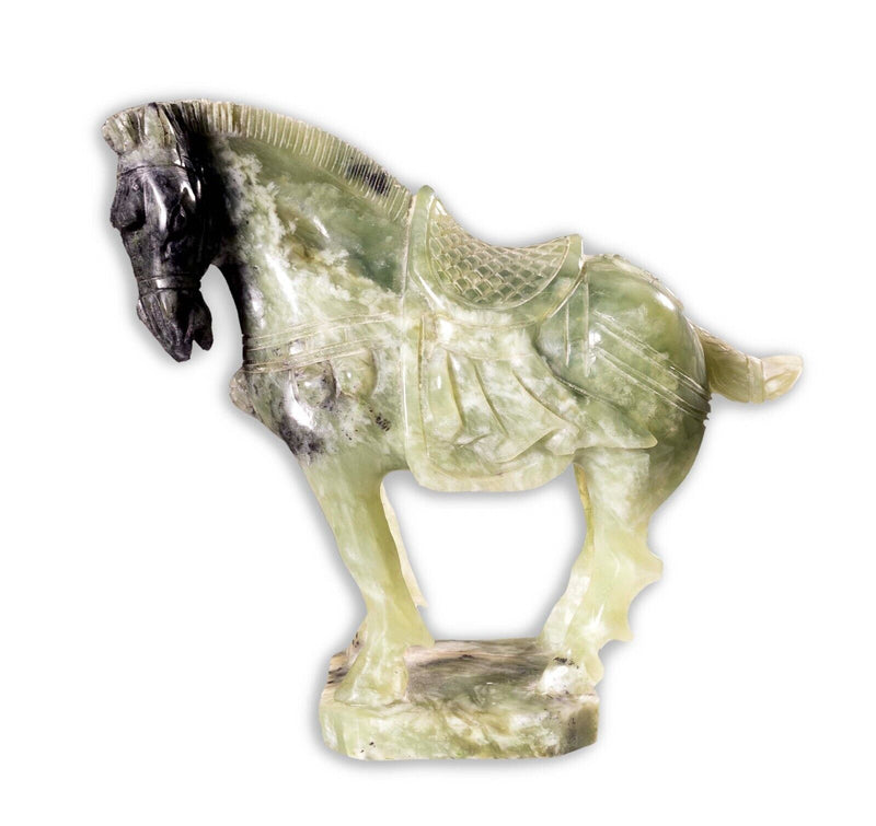 Antique Chinese Tang Horse Figurine Hand-Carved Natural Green Hardstone Jade 190