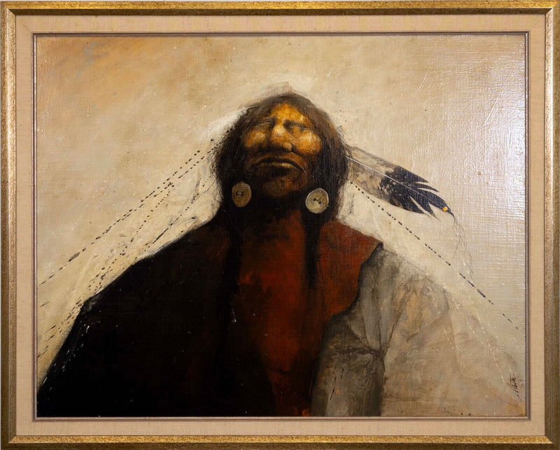 Paul Pletka Happy Kiowa Signed Acrylic Painting on Canvas Framed American SW