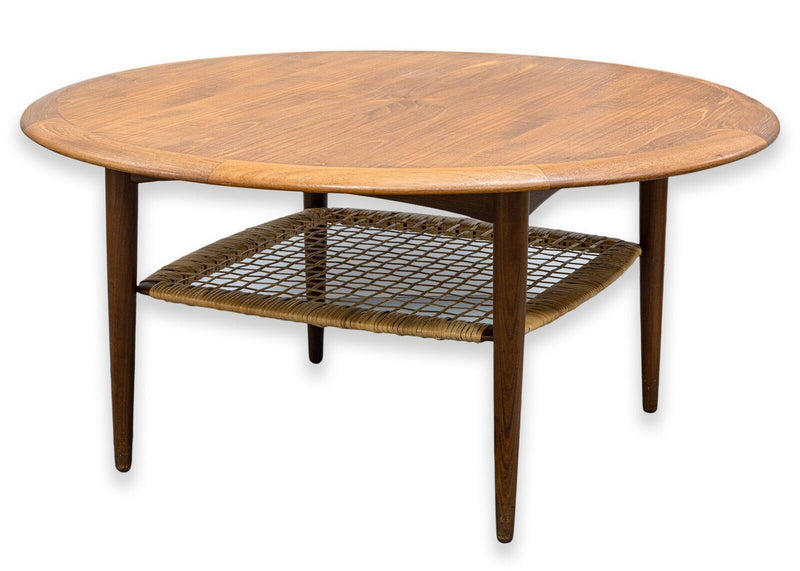 Johannes Anderson for CFC Silkeborg Mid Century Modern Teak Rattan Coffee Table