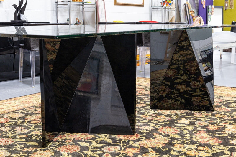 Rossetto Sapphire Abstract Black Lacquered Wood and Glass Italian Dining Table