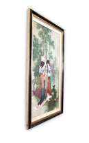 Hua Sanchuan Viewing Flowers Contemporary Figurative Asian Acrylic Painting on C