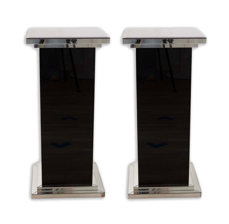 Pair of Black and Chrome Mirrored Post Modern Pedestals