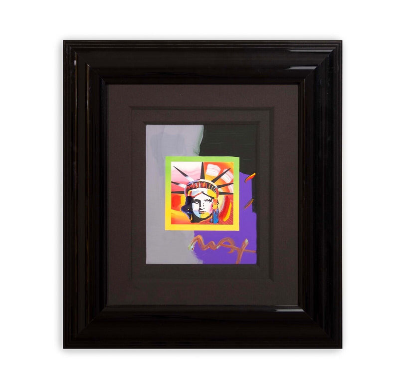 Peter Max Liberty Head II on Blends Signed Mixed Media on Paper Framed 2000s