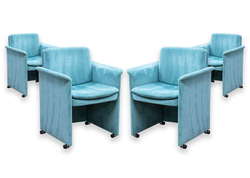 Set of 4 Mario Bellini for Cassina 401 Break Style Blue Velvet Rolling Armchairs