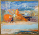 John Thomas Blue and Orange Still Life Signed Modern Oil Painting on Canvas 1958