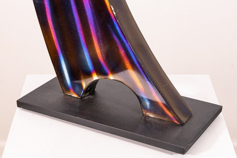 Postmodern Inclination Iridescent Abstract Metal Table Sculpture on Base 1990s