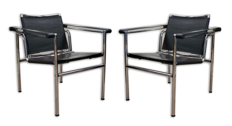 Pair of Black Le Corbusier  Style LC1 Sling Chairs Mid Century Modern