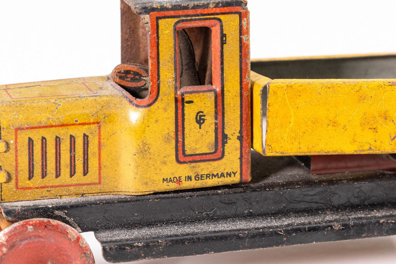 Georg Fisher Penny Car Yellow Dump Truck Antique Lithographed Tinplate Toy