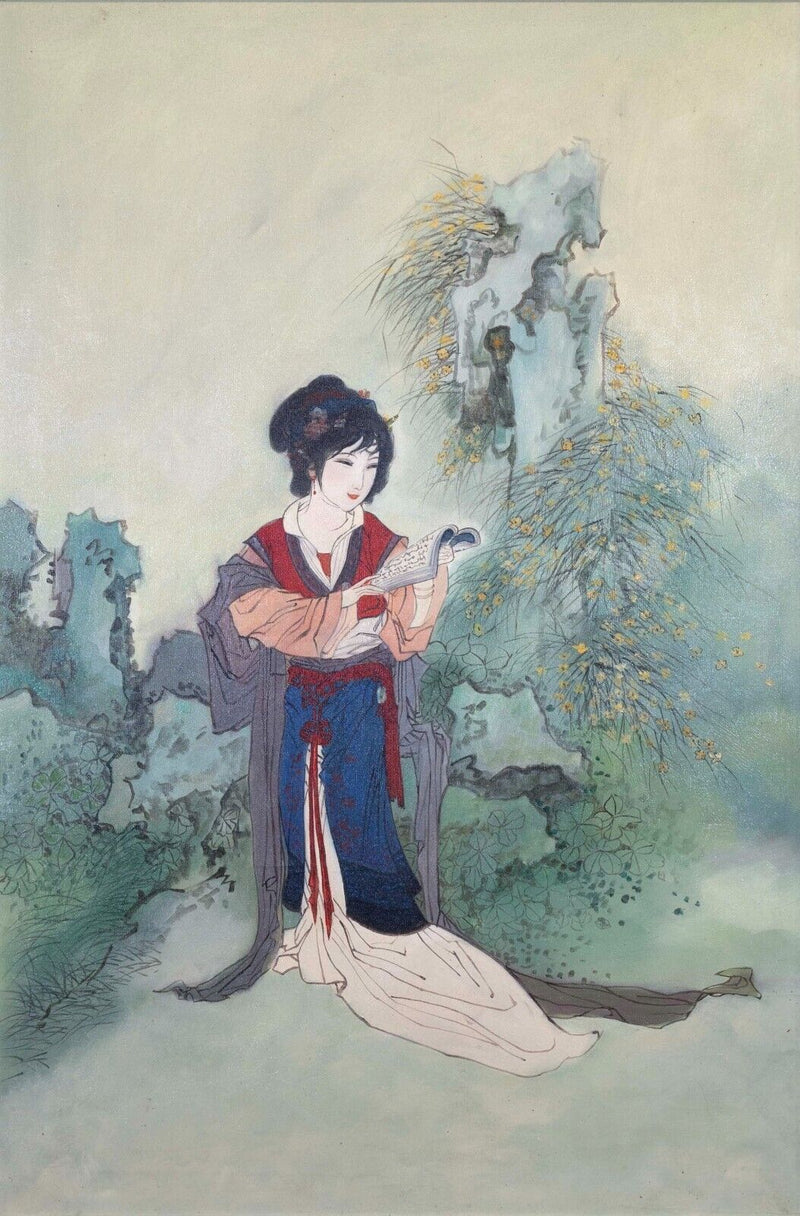 Hua Sanchuan Young Woman Reading Contemporary Figurative Asian Acrylic Painting