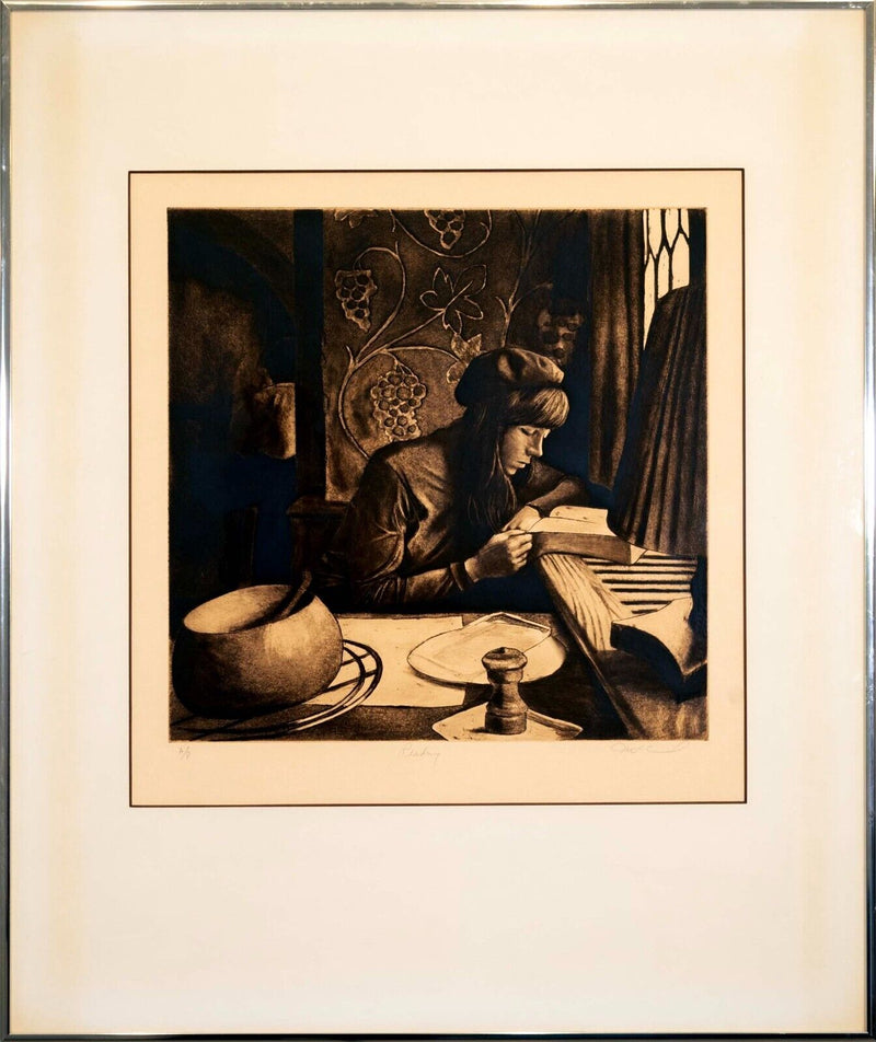 Harry McCormick Reading Signed Contemporary Realism Etching on Paper AP Framed