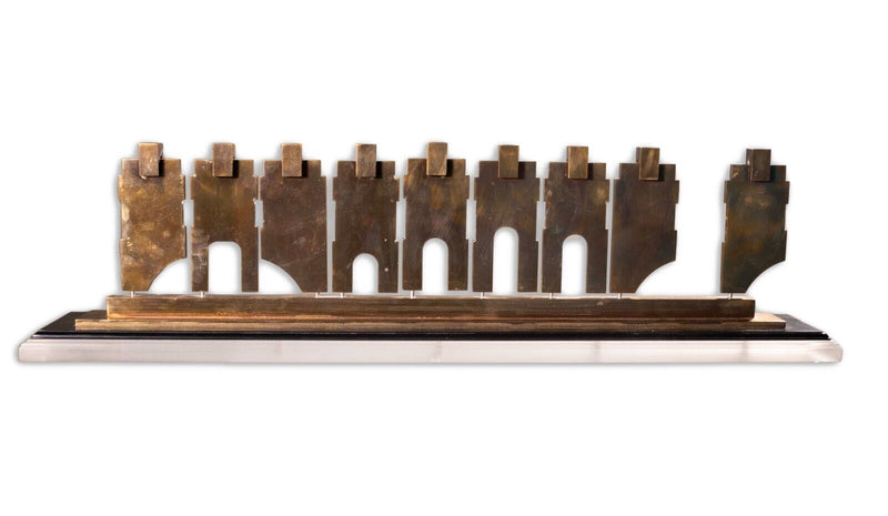 Michael Ende Signed Modern Brutalist Menorah Brass with Hinged Sections 1989