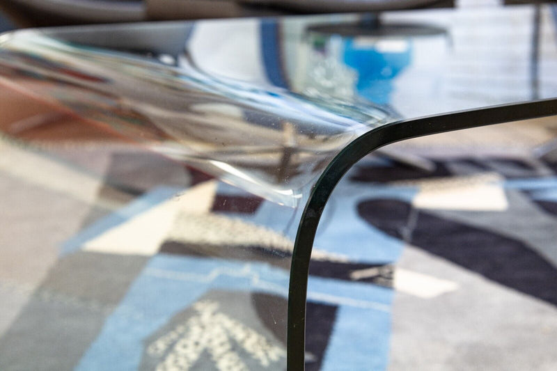 Fiam Italia 1980s Glass Waterfall Cocktail Coffee Table with Black Sphere Base