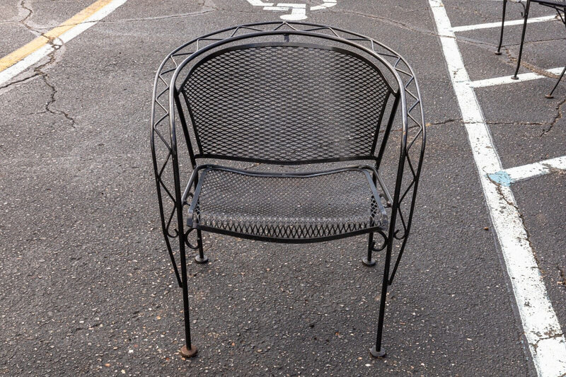 Vintage Russell Woodard Black Wrought Iron Patio Set with Table and 4 Chairs