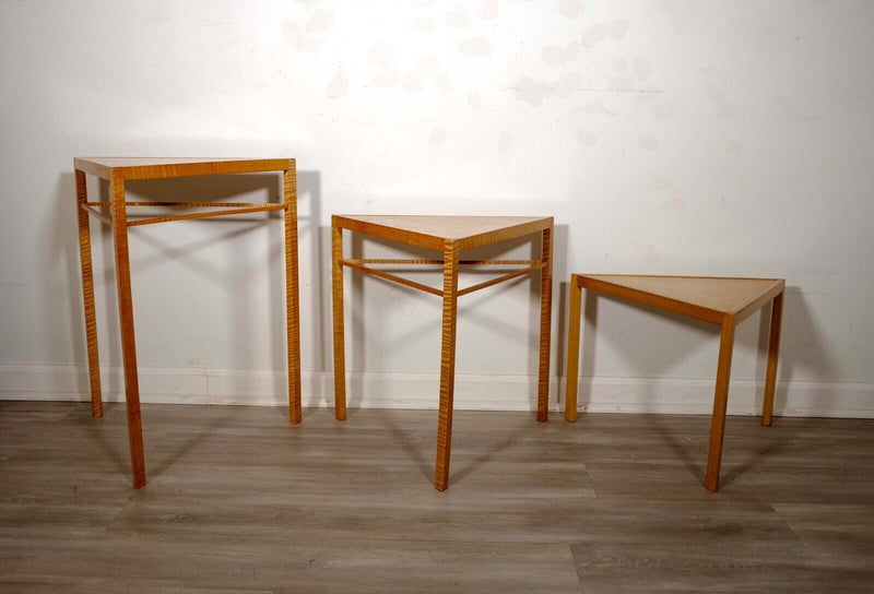 Ralph Rye Kite Tables Signed Set of 3 Postmodern Nesting Tables Curly Maple Wood