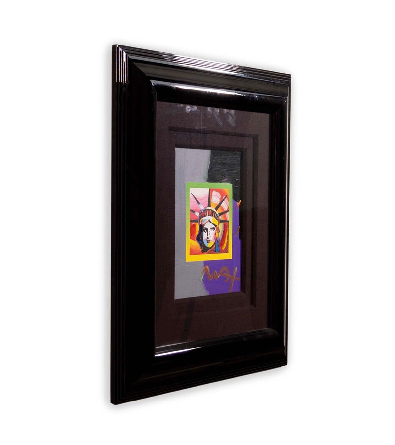 Peter Max Liberty Head II on Blends Signed Mixed Media on Paper Framed 2000s