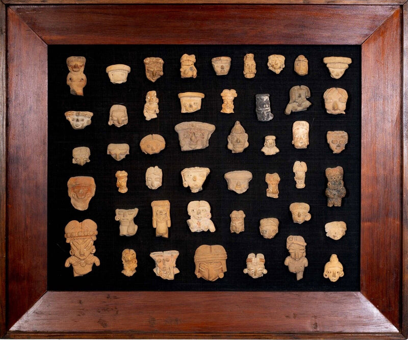 Collection of 48 Antique Pre-Columbian Hand-Built Pottery Heads & Bust Artifacts