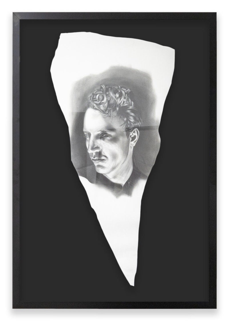 Daniel Samaniego Male Portrait II Graphite & Charcoal Drawing on Paper Framed