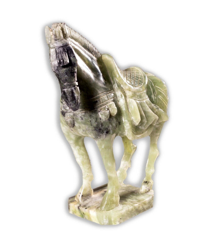 Antique Chinese Tang Horse Figurine Hand-Carved Natural Green Hardstone Jade 190