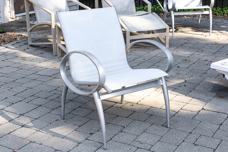 Pair of Tropitone Contemporary Modern Silver Aluminum Outdoor Patio Armchairs