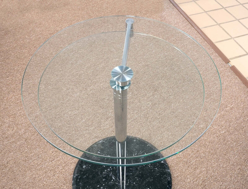 Post Modern Two Tier Articulating Glass Side End Table with Marble Base