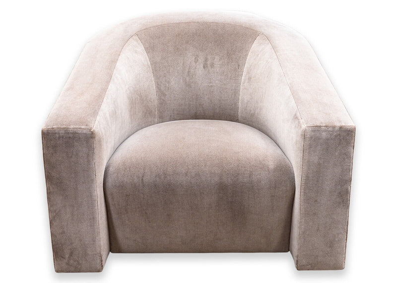 Donghia Barrel Backed Volume Swiveling Tub Chair in Grey Pink Velvet Mohair