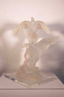 Modern Contemporary Carved Acrylic Geese in Flight Table Sculpture on Base