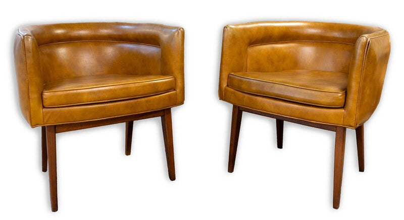 Milo Baughman Thayer Coggin Pair of Club Vinyl & Walnut Chairs Mid Cen Modern