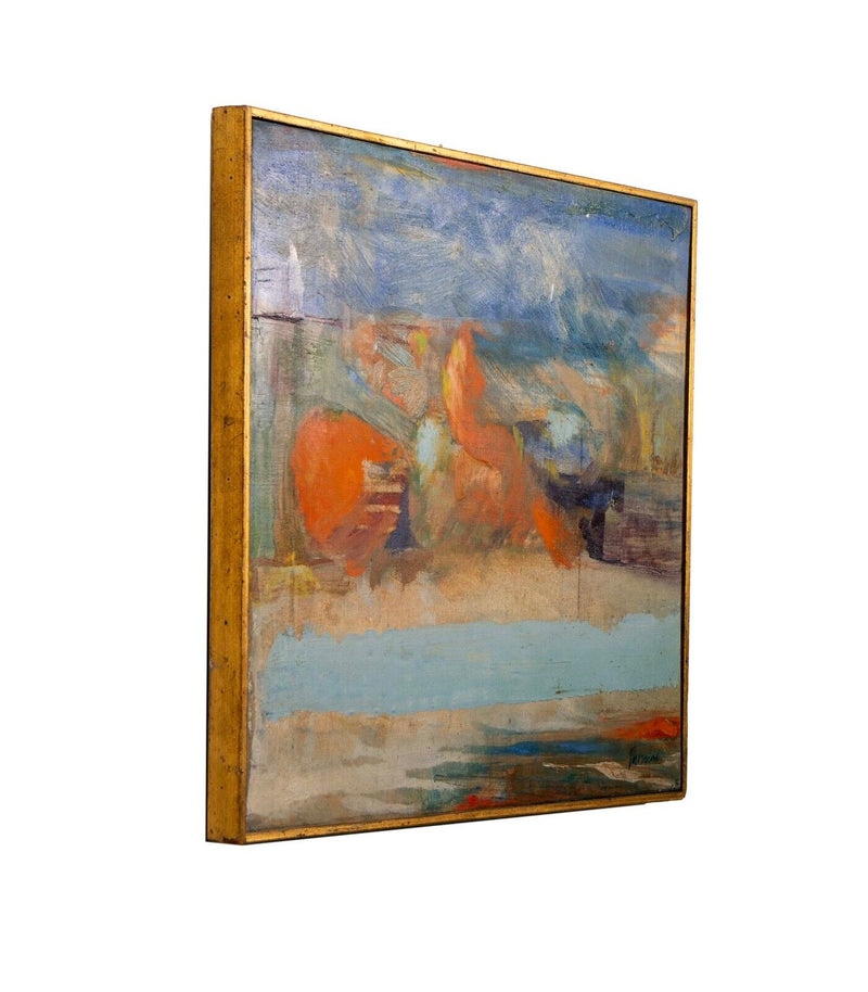 John Thomas Blue and Orange Still Life Signed Modern Oil Painting on Canvas 1958