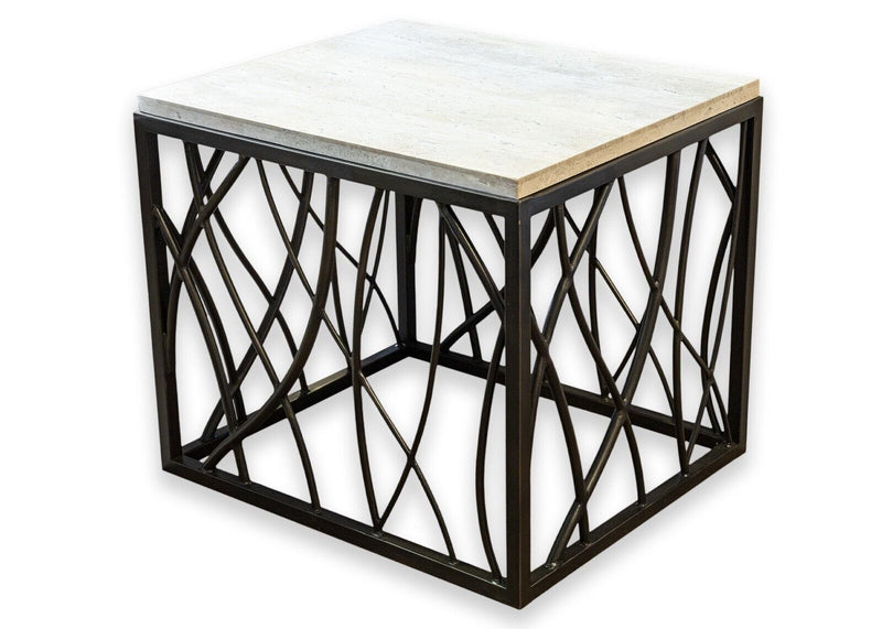 Hooker Black Metal Base Travertine Stone Top Contemporary Accent Side End Table