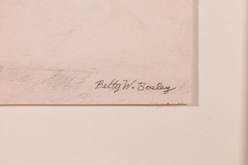 Betty Woodward-Bosley Signed Modern Figurative Chalk Drawing on Paper Framed