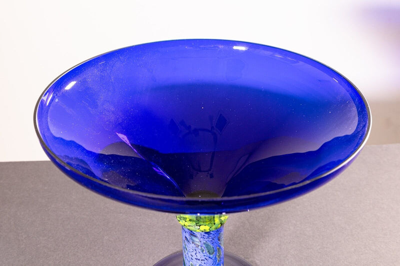 Erwin Eisch Postmodern Hand-Blown Studio Blue Glass Vessel with Pedestal Base