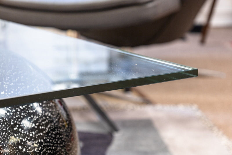 Fiam Italia 1980s Glass Waterfall Cocktail Coffee Table with Black Sphere Base