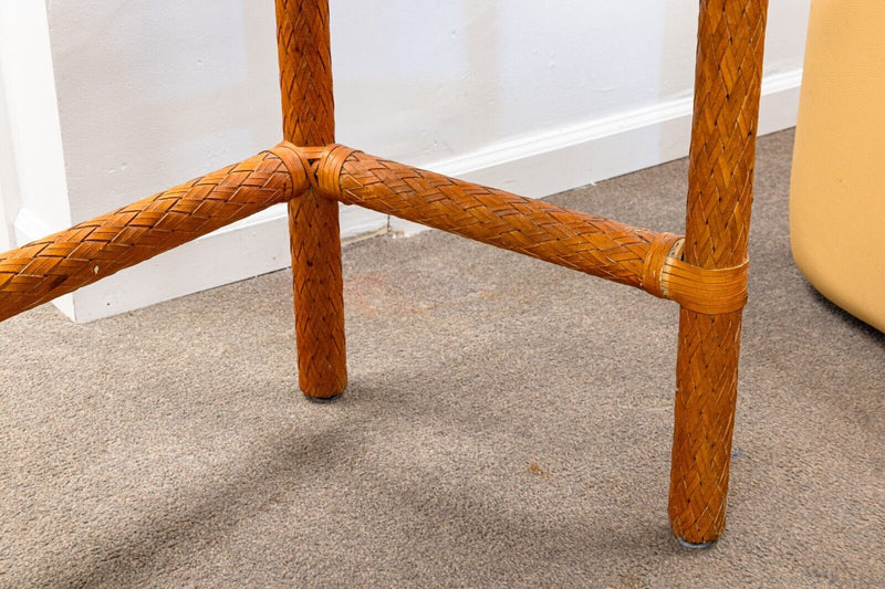 Leather Basket Weave Glass Top Foyer Console Table Attributed to McGuire