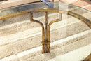 Vintage Hollywood Regency Style Faux Brass Metal Oval Glass Coffee Table