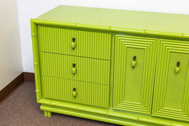 American of Martinsville Vintage MCM Lime Green Lacquer Dresser Credenza