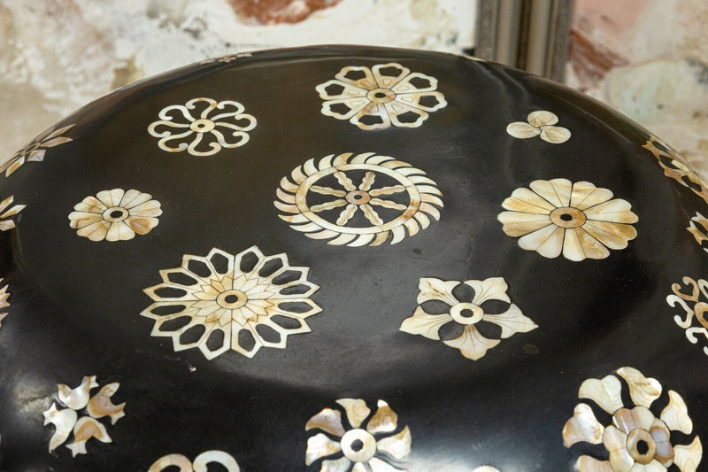 Mother of Pearl Inlay Round Black Wood Decorative Box