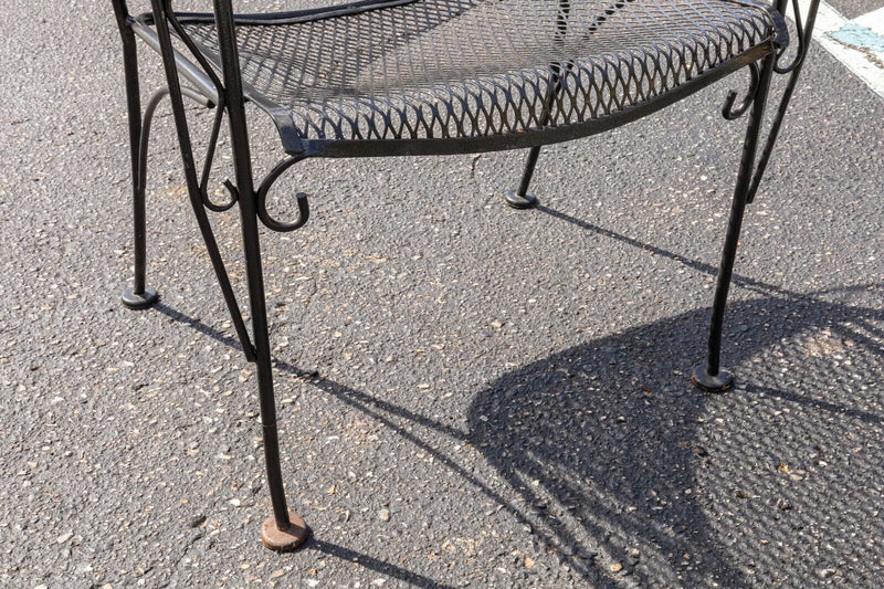 Vintage Russell Woodard Black Wrought Iron Patio Set with Table and 4 Chairs