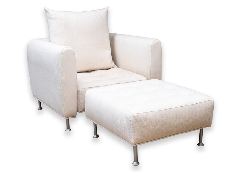 Pair of Contemporary Modern Ligne Roset Style Lounge Chairs Matching Ottomans