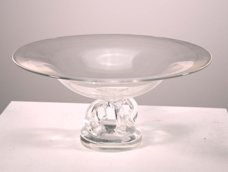 Steuben Scrolled Footed Tazza Pedestal Glass Bowl Mid Century Modern