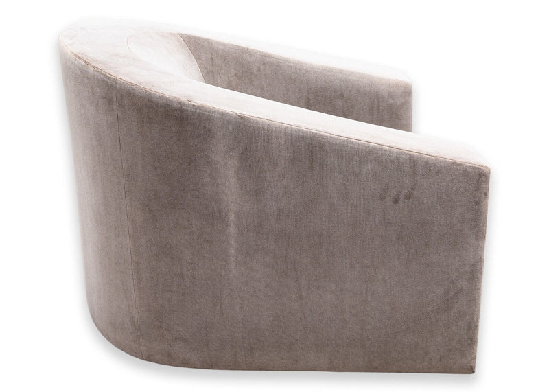 Donghia Barrel Backed Volume Swiveling Tub Chair in Grey Pink Velvet Mohair