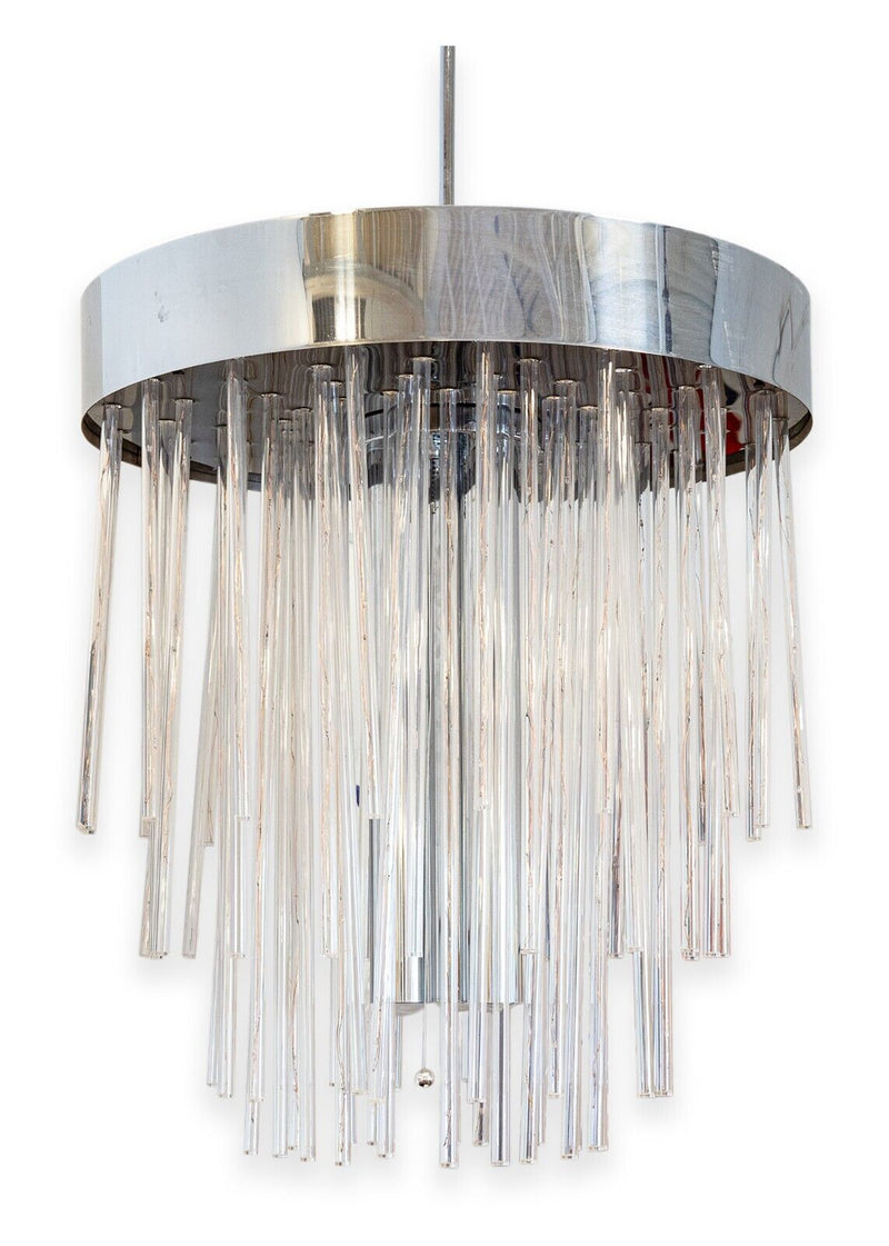 Chrome and Lucite Rod Contemporary Modern Waterfall Chandelier Light Fixture