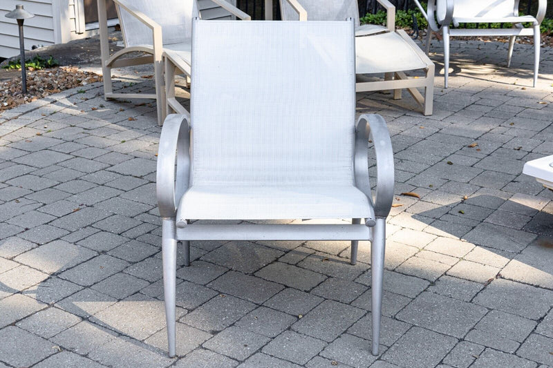 Pair of Tropitone Contemporary Modern Silver Aluminum Outdoor Patio Armchairs