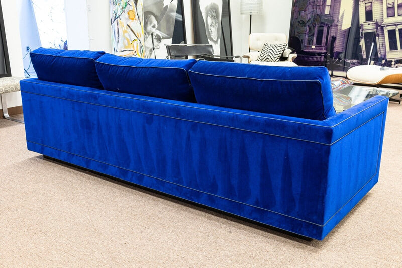 Custom Made Holly Hunt Deep Blue Velvet Fabric Contemporary Modern Sofa