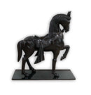 Vintage Chinese War Horse with Ornate Designs Patinated Bronze Metal Sculpture S