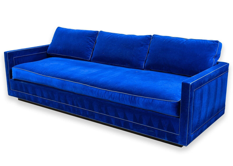 Custom Made Holly Hunt Deep Blue Velvet Fabric Contemporary Modern Sofa