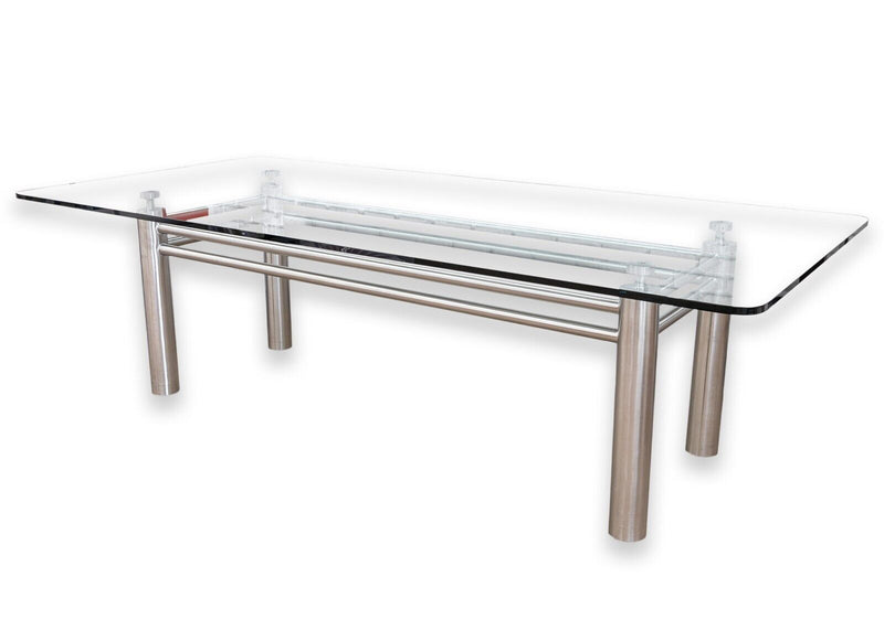 Brueton Contemporary Modern Stainless Steel and Glass Dining Room Table w Wheels