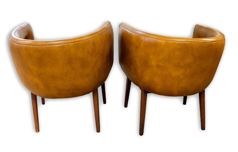 Milo Baughman Thayer Coggin Pair of Club Vinyl & Walnut Chairs Mid Cen Modern