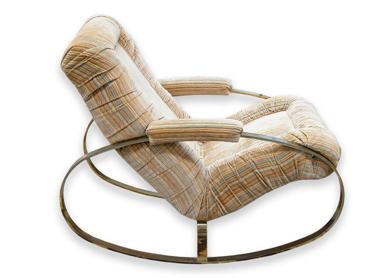 Guido Faleschini Modern Chrome & Brass Rocking Chair with Original Velvet