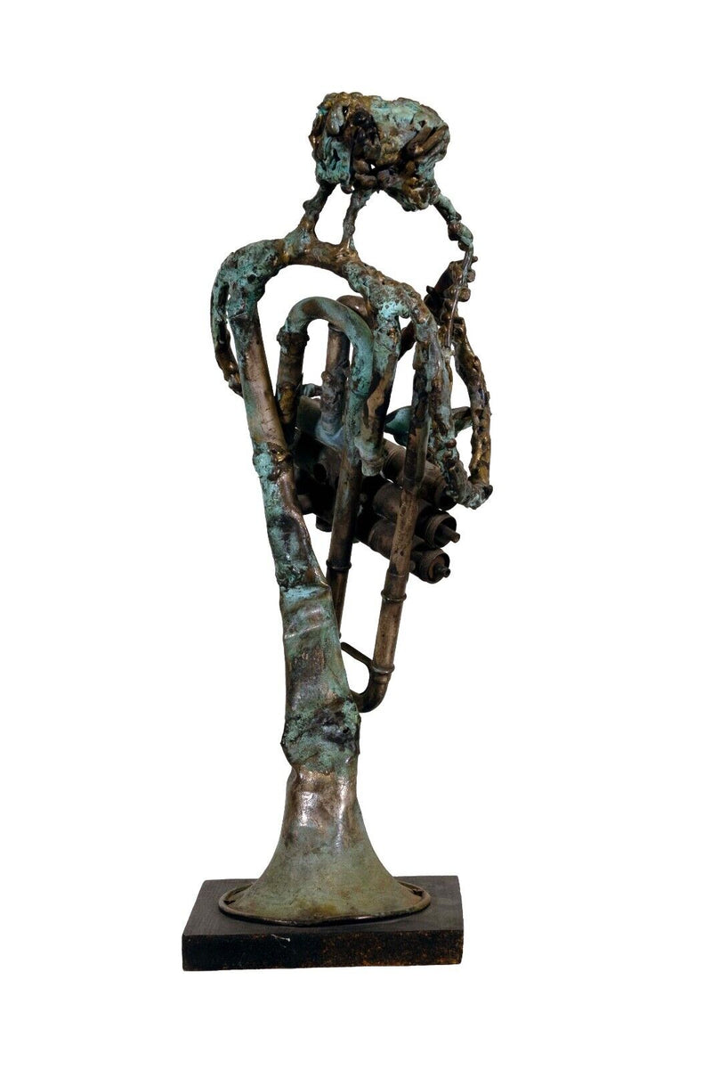 Pamela Stump Walsh Signed Brutalist Modern Trumpet Musician Sculpture Cranbrook