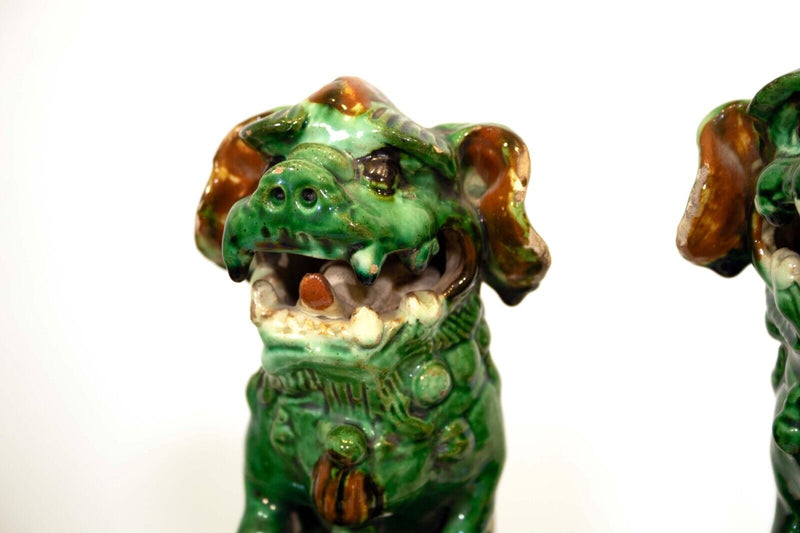 Pair of Green Glazed Chinese Sancai Alter Fu Dogs Circa 1900